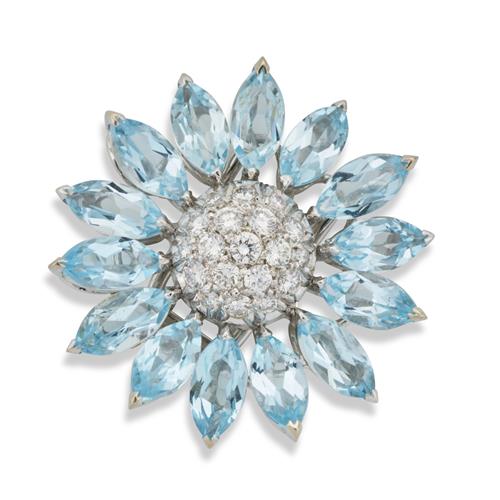 AQUAMARINE AND DIAMOND BROOCH