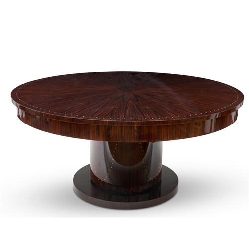 87 · AN ART DECO STYLE MACASSAR EBONY EXTENDING DINING TABLE *CITES permit may be required for export