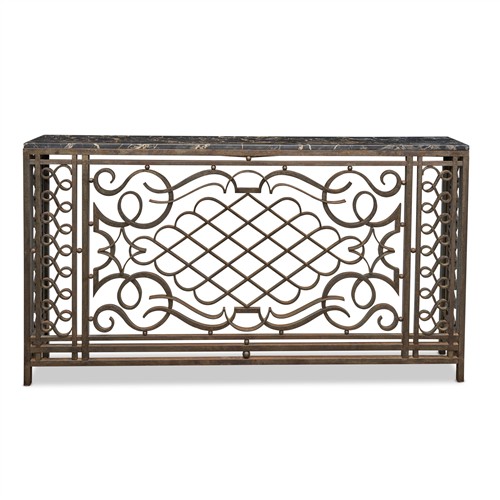 AN ART DECO WROUGHT IRON NARROW CONSOLE TABLE