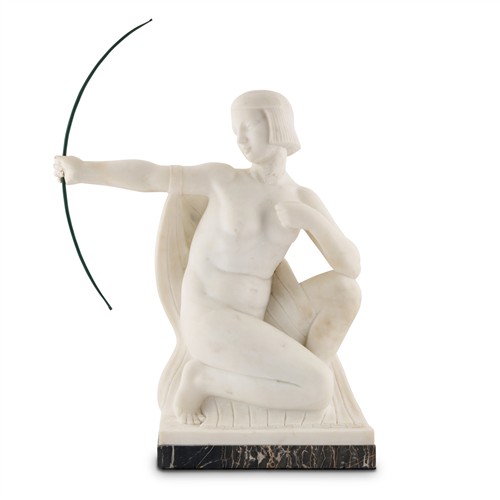 AN ITALIAN ART DECO MARBLE SCULPTURE OF DIANA THE HUNTRESS