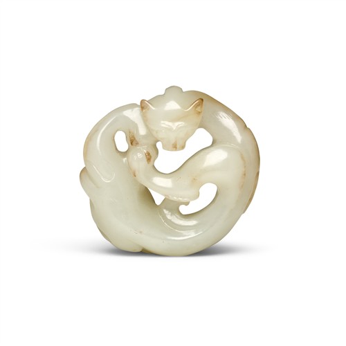A Chinese Celadon White Jade Chilong Pendant, Qing Dynasty (1644 - 1911)