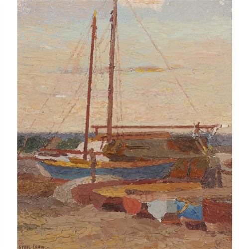 SYBIL CRAIG (1901-1989) Evening Boats, Half Moon Bay oil on canvas laid on board 42 x 37cm