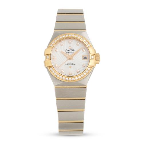 OMEGA CONSTELLATION A LADY'S STAINLESS STEEL GOLD AND DIAMOND-SET BRACELET WATCH WITH CO-AXIAL ESCAPEMENT CIRCA 2008