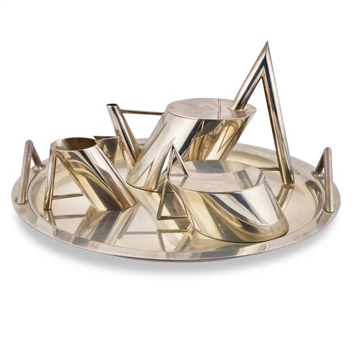 97 · BERNARD YOT FOR CHRISTOFLE: "PERSPECTIVES" A FOUR PIECE SILVER PLATE TEA SERVICE