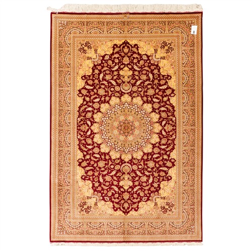 8 · A FINE HAND-KNOTTED PURE SILK PERSIAN QUM CARPET (298 X 200 CM)