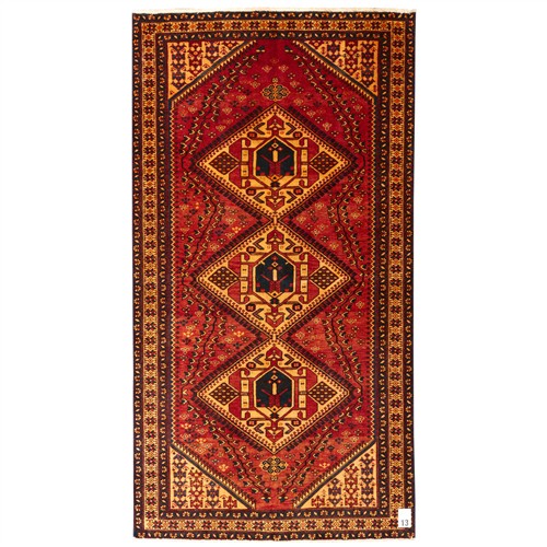 13 · A HAND-KNOTTED WOOLLEN PERSIAN SHIRAZ (300L X 160W CM)