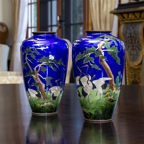 36 · A PAIR OF MEIJI PERIOD CLOISONNE VASES