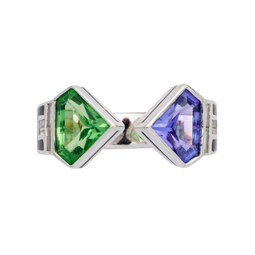 89 · TANZANITE, TSAVORITE, ENAMEL AND DIAMOND RING