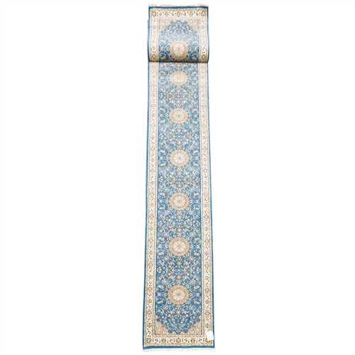 24 · A NEW SILK & WOOL PERSIAN NAIEN DESIGN RUNNER (604L X 82W CM)