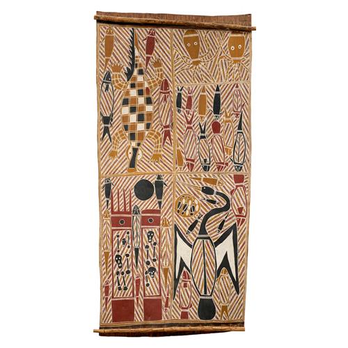 87 · JACK JAMINMARULA (Active mid-20th century) (Language group: Burarra) Djalambu Hollow Log Ritual 1975 natural earth pigments on eucal...