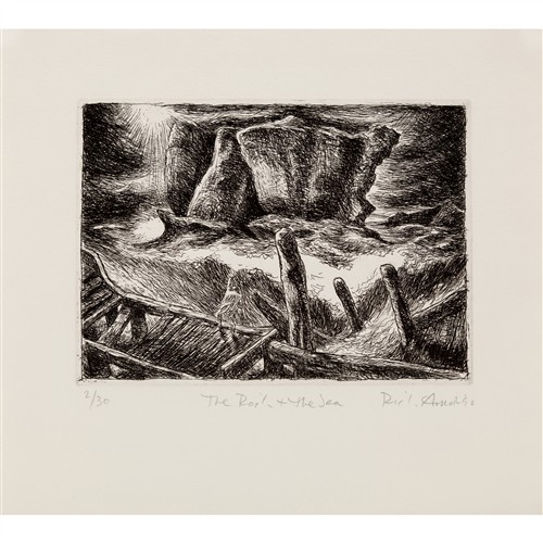 RICK AMOR (born 1948) The Rock and the Sea 1990 etching, ed. 2/30 16.5 x 22.5cm (image); 28 x 32cm (sheet)