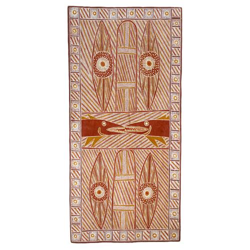 88 · JIMMY MAMUKEN (Active mid-20th century) (Language group: Birrkili) Barracuda (Sea-Way Song Cycle) 1980 natural earth pigments on euc...