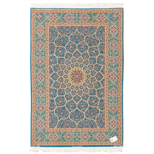 36 · A FINELY HAND-KNOTTED DOME DESIGN SILK & WOOL PERSIAN ISFAHAN (222L X 148W CM)
