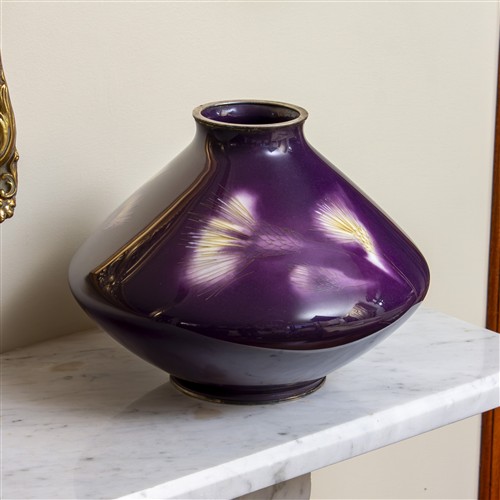 91 · A PURPLE GROUND CLOISONNE VASE