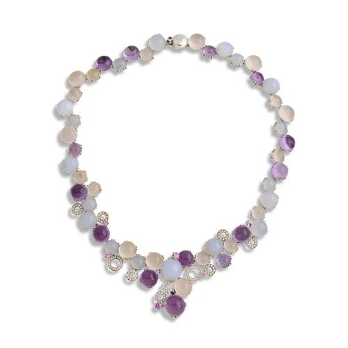 18ct White Gold, Multi-Gem And Diamond Collliere