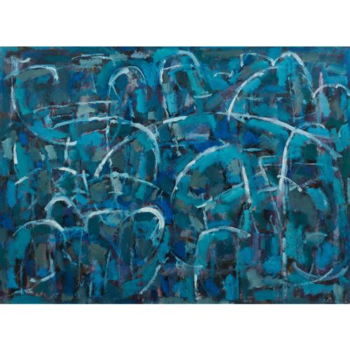 ARCH CUTHBERTSON (1924-2000) Blue Landscape c.1989 oil on paper on board 73.5 x 99cm