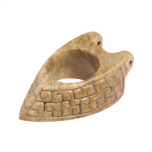 49 · A CHINESE MOTTLED JADE ARCHER'S RING