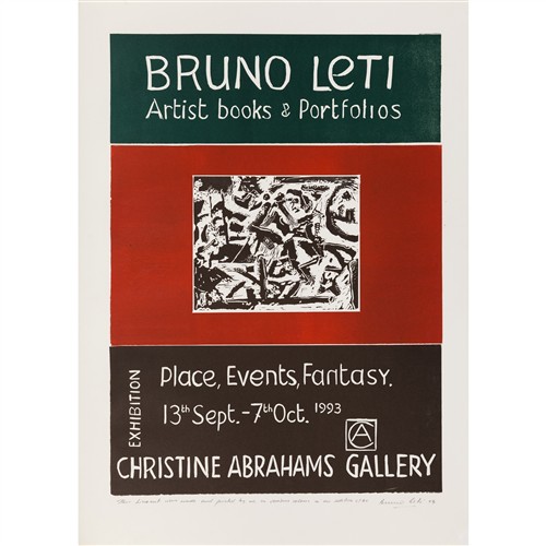 75 · BRUNO LETI (born 1941) Place, Events, Fantasy: Artist Books and Portfolios Exhibition Poster 1993 linocut, ed. 0/40 65 x 47cm (image...