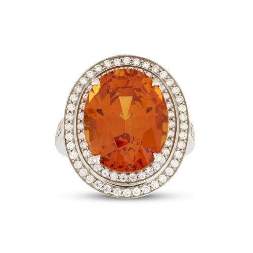 33 · TIFFANY & CO., PLATINUM, MANDARIN GARNET AND DIAMOND RING