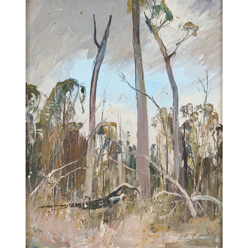 45 · ARTHUR BOYD (1920-1999) Wet Bush with Rain Clouds 1975 oil on board 24 x 18.5cm (38 x 33cm framed)