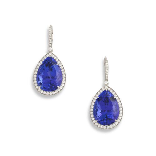 Tiffany & Co. Pair Of Platinum, Tanzanite And Diamond Earrings