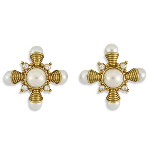 Pair Of Mabe Pearl And Diamond Earrings