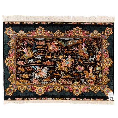 53 · A PICTORIAL PURE SILK PERSIAN QUM (150L X 104W CM)