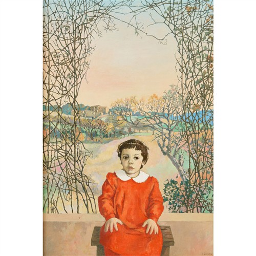 42 · JUSTIN O'BRIEN (1917-1996) Little Girl on Terrace oil on canvas 49.5 x 33.5cm (62 x 46cm framed)