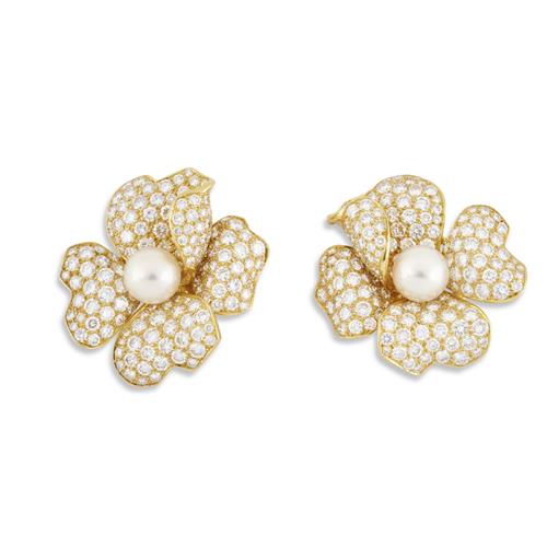 CARTIER PAIR OF PEARL AND DIAMOND EARRINGS