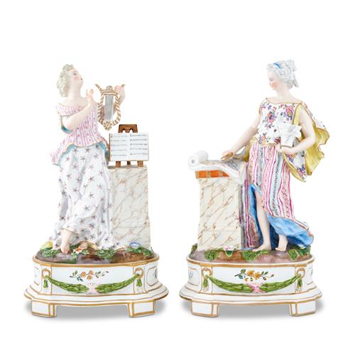 A Pair Of Antique Meissen Decorated Porcelain Allegorical Figures, 'Music' And 'Architecture' Second Half 19th Century