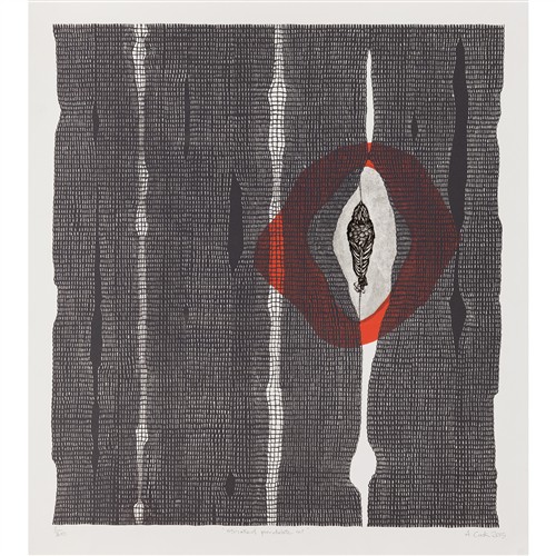 73 · ANNETTE COOK (born 1960) Striated Pardalote Net 2015 etching, aquatint, linocut and stencil, ed. 2/30 55.5 x 49.5cm (image); 62.5 x...