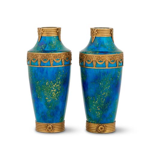 49 · A PAIR OF SÈVRES GILT BRONZE-MOUNTED CERAMIC VASES ATTRIBUTED TO PAUL MILET Circa 1920