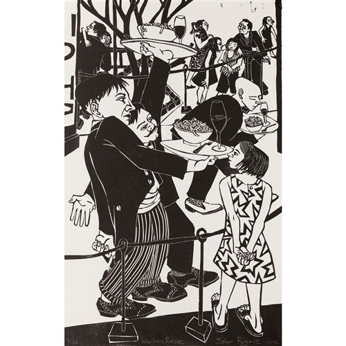 89 · JOHN RYRIE (born 1961) Waiter's Race 2016 linocut, ed. 2/36 52.5 x 33cm (sheet)
