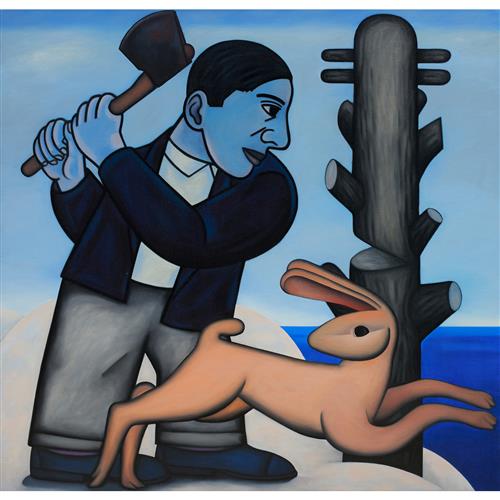 EUAN HENG (born 1945) Telegraph Man 1997-98 oil on linen 132 x 137cm
