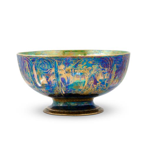51 · A WEDGWOOD FAIRYLAND LUSTRE TWO-PATTERN BOWL ON FOOT Designed by Susannah Margaretta 'Daisy' Makeig-Jones, circa 1920