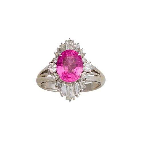 28 · PINK TOURMALINE AND DIAMOND RING