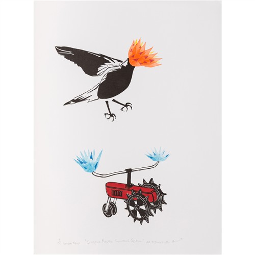 48 · A.H.C. MCDONALD (born 1963) Singing Magpie, Swooping Season 2020 composition relief print, ed. 1/1 76 x 56cm (sheet)