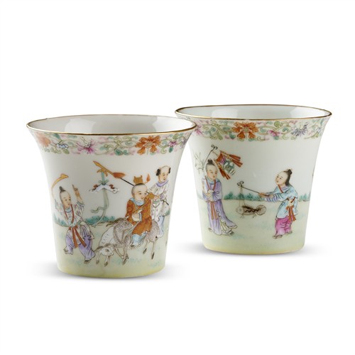 A Pair Of Fine Chinese Famille-Rose 'Boys' Cups, Xuantong Period (1909-1911)