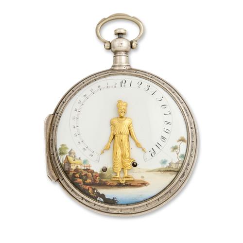 Courvoisier J. Couriet An Unusual Silver And Enamel Bras En L'Air Pocketwatch Circa 1790