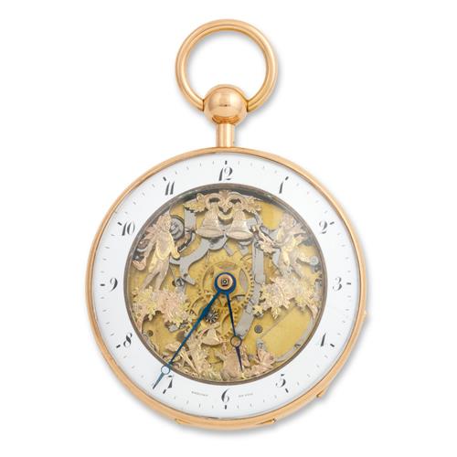 A Fine 18ct Gold Openface Quarter Repeating Openface Pocketwatch With Three Striking Jacquemarts Circa 1815 Bearing Signature 'Bregu