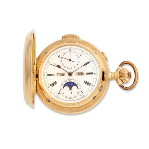 Le Phare A 14ct Gold Triple Calendar Minute Repeating Huntingcased Pocketwatch With Moonphase Swiss Circa 1910