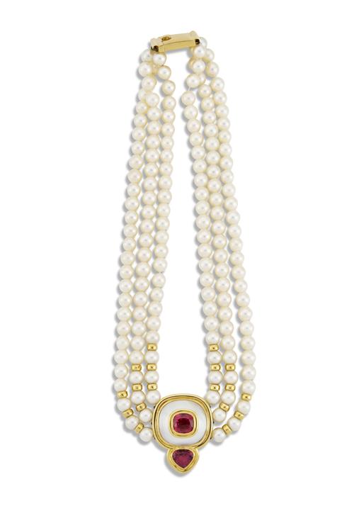 217 · TONY WHITE PINK TOURMALINE, MABE PEARL AND AKOYA PEARL NECKLACE, CIRCA 1998 Property of a Private New South Wales Collector