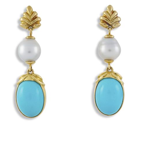 231 · TONY WHITE PAIR OF TURQUOISE AND SOUTH SEA PEARL EARRINGS, CIRCA 1993 Property of a Private New South Wales Collector