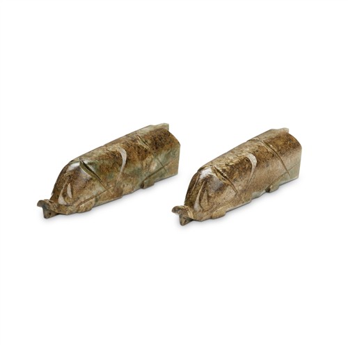 A Pair Of Chinese Celaond Jade Pigs