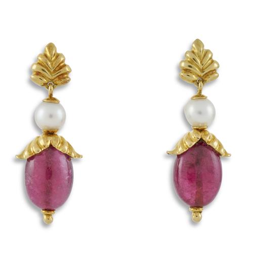 220 · TONY WHITE PAIR OF PINK TOURMALINE AND AKOYA PEARL EARRINGS, CIRCA 1992 Property of a Private New South Wales Collector