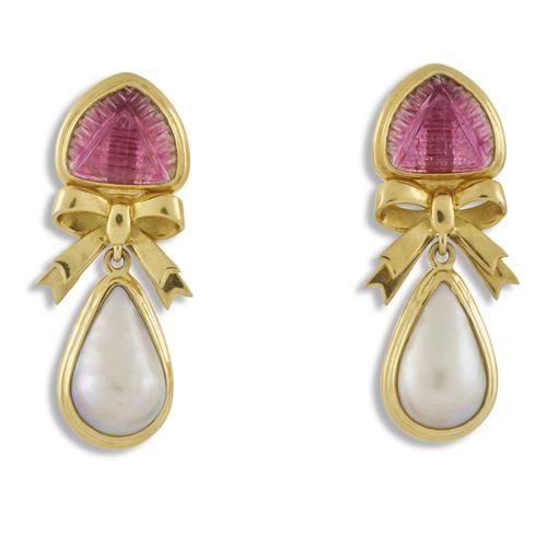 TONY WHITE PAIR OF PINK TOURMALINE AND MABE PEARL EARRINGS, CIRCA 1993 Property of a Private New South Wales Collector