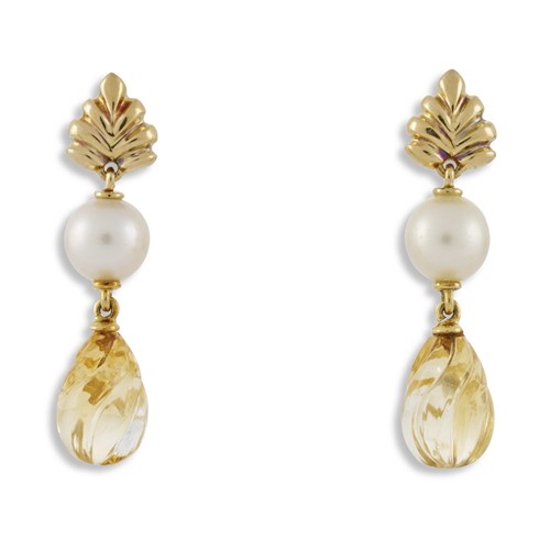 224 · TONY WHITE PAIR OF CITRINE AND PEARL EARRINGS, CIRCA 1990 Property of a Private New South Wales Collector