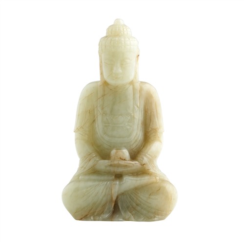 A CHINESE WHITE JADE CARVING OF SEATED BUDDHA