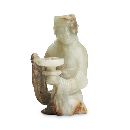 A Chinese White Jade Carved Kneeling Figure, Qing Dynasty (1644 - 1911)