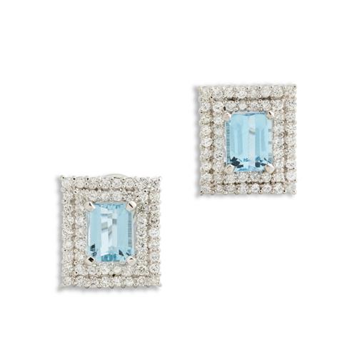 Pair Of 18ct White Gold, Diamond And Aquamarine Earrings